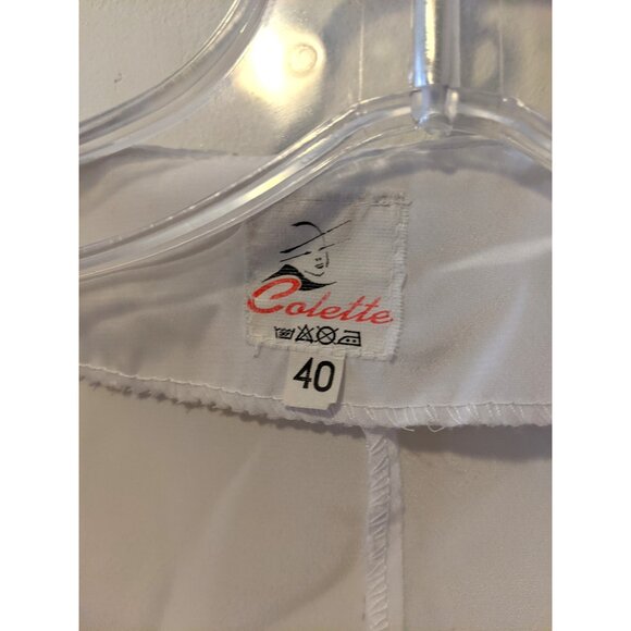 Vintage 80s White Blouse Ruffle Collar Sheer Sleeve Button Up Shoulder Pads Sz L - Picture 8 of 9